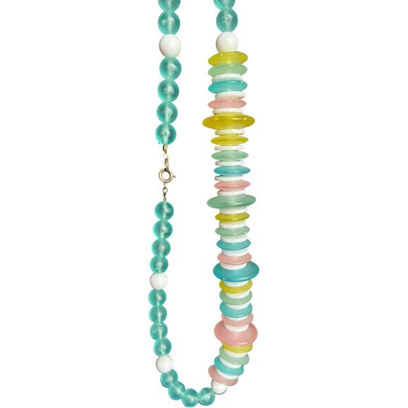 Vintage 80s Pastel Beaded Disc Statement Necklace Translucent Acrylic - Picture 7 of 7